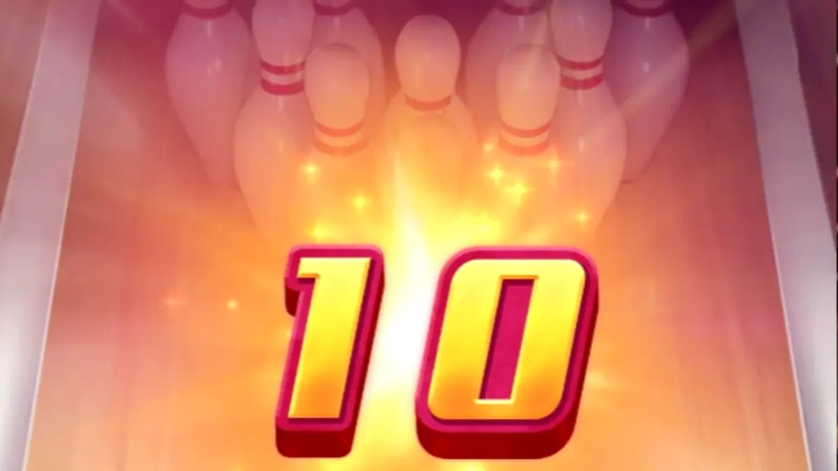 Interface do jogo de slot Perfect Strike com tema de boliche neon